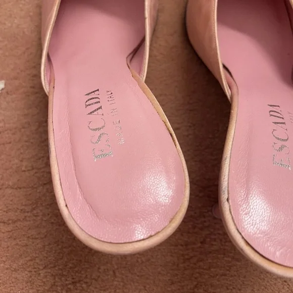 Escada Authentic Pink Silk Kitten Heel Mules Size 7.5B - Picture 7 of 10
